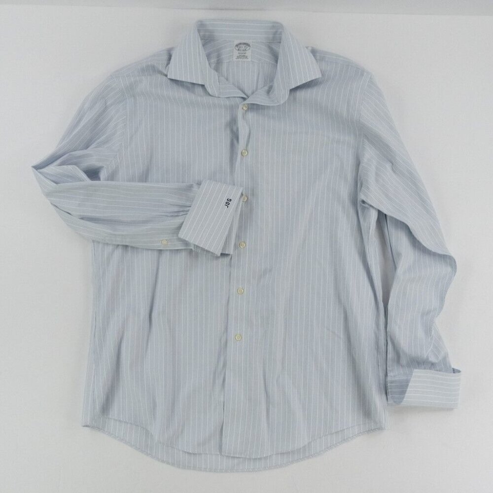 Brooks Brothers Regent L/S Button White Blue Striped Men Shirt 16.5 - 35 French